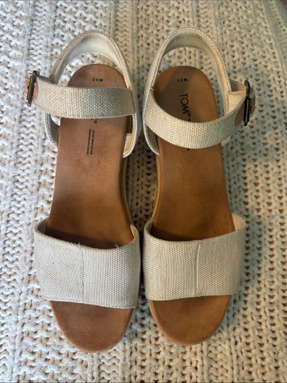 Toms Cream Canvas Ankle-Strap Sandals